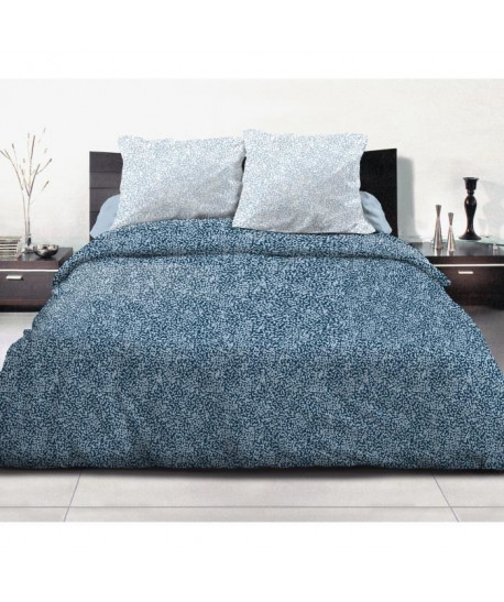 Parure de Couette 100% Coton Zoe  1 Housse de Couette 240x260 cm  2 Taies d\'Oreillers  Bleu