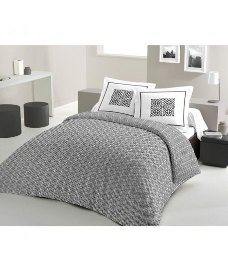 LOVELY HOME Parure de couette 100% coton ARTHUR  1 Housse de couette 200x200 cm  2 Taies d\'Oreillers 65x65 cm  Gris anthracite