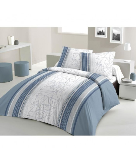 LOVELY HOME Parure de couette 100% coton ICE  1 Housse de couette 200x200 cm  2 Taies d\'Oreillers 65x65 cm  Bleu