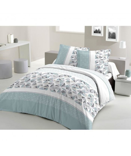 LOVELY HOME Parure de couette 100% coton MUSTANG  1 Housse de couette 200x200 cm  2 Taies d\'Oreillers 65x65 cm  Bleu Aqua