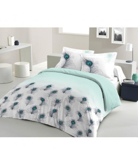 LOVELY HOME Parure de couette 100% coton PEACOCK  1 Housse de couette 200x200 cm  2 Taies d\'Oreillers 65x65 cm  Blanc