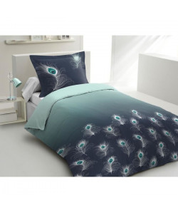 LOVELY HOME Parure de couette 100% coton PEACOCK  1 Housse de couette 140x200 cm  1 Taie d\'Oreiller 65x65 cm  Bleu marine