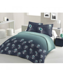 LOVELY HOME Parure de couette 100% coton PEACOCK  1 Housse de couette 200x200 cm  2 Taies d\'Oreillers 65x65 cm  Bleu marine