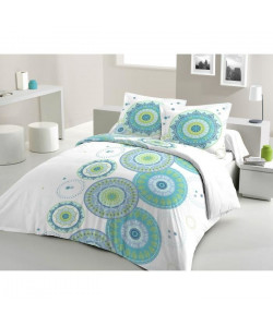 LOVELY HOME Parure de couette 100% coton MANDALA  1 Housse de couette 200x200 cm  2 Taies d\'Oreillers 65x65 cm  Bleu aqua