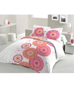 LOVELY HOME Parure de couette 100% coton MANDALA  1 Housse de couette 220x240 cm  2 Taies d\'Oreillers 65x65 cm  Blanc