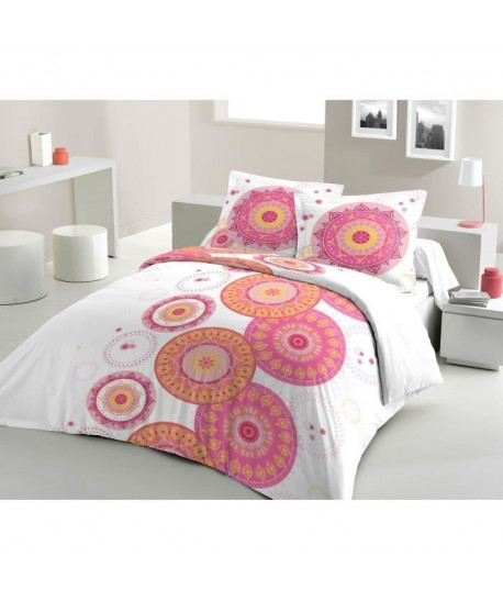 LOVELY HOME Parure de couette 100% coton MANDALA  1 Housse de couette 220x240 cm  2 Taies d\'Oreillers 65x65 cm  Blanc