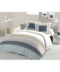 LOVELY HOME Parure de couette 100% coton MATT  1 Housse de couette 200x200 cm  2 Taies d\'Oreillers 65x65 cm  Bleu marine