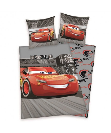 CARS Parure de couette enfant 100% Coton  1 housse de couette 140x200 cm  1 taie d\'oreiller 65x65 cm gris et rouge