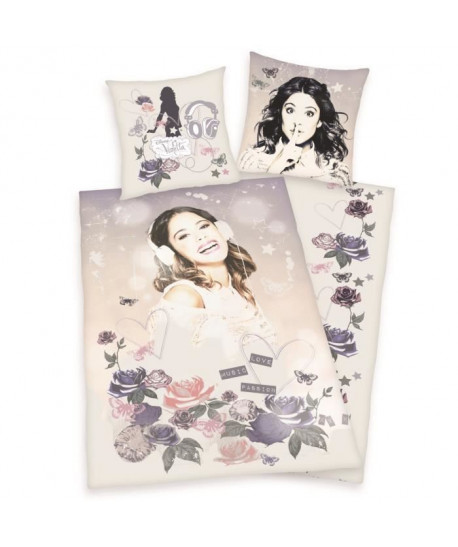 VIOLETTA Parure de couette enfant 100% coton  1 housse de couette 140x200cm  1 taie 65x65cm