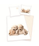 Parure de couette enfant Chiots 100% coton  1 housse de couette 140x200 cm  1 taie d\'oreiller 65x65 cm blanc