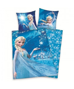 LA REINES DES NEIGES Parure de couette 100% coton  1 housse de couette 140x200 cm  une taie d\'oreiller 65x65 cm bleu