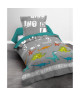 TODAY Parure de couette 100% coton Happy DINO  1 housse de couette 140x200 cm  1 taie 63x63 cm gris, blanc et bleu