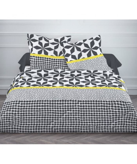 TODAY Parure de couette 100% coton MAWIRA KILEO  1 housse de couette 240x260 cm  2 taies 63x63 cm noir, jaune et blanc