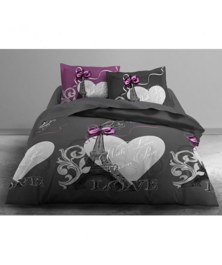 TODAY Parure de couette ENJOY FROM PARIS 100% coton  1 housse de couette et 2 taies d\'oreiller  220x240 cm  Gris