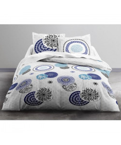 TODAY Parure de couette ENJOY SHYNES 100% coton  1 housse de couette et 2 taies d\'oreiller  220x240 cm  Blanc et bleu