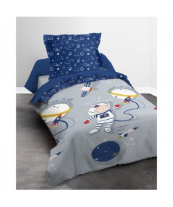 TODAY Parure de couette HAPPY SPACEMAN 100% coton  1 housse de couette et 1 taie d\'oreiller  140x200 cm  Bleu et gris