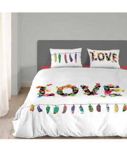 GOOD MORNING Parure de couette Flower love 100% coton  1 housse de couette 140x200cm  1 taie d\'oreiller 60x70cm multicolore