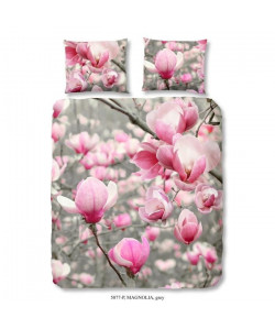 GOOD MORNING Parure de couette Magnolia 100% coton  1 housse de couette 200x200 cm  2 taies d\'oreillers 60x70 cm gris