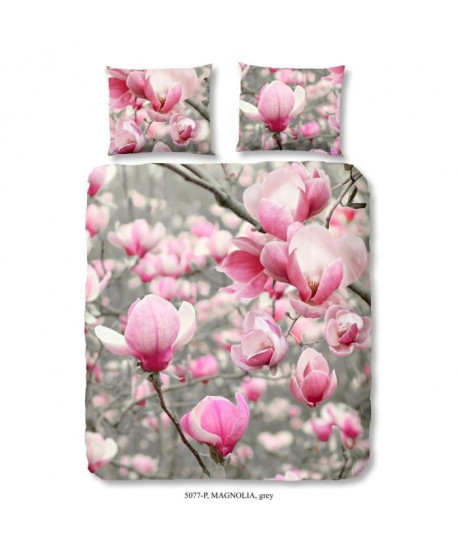 GOOD MORNING Parure de couette Magnolia 100% coton  1 housse de couette 200x200 cm  2 taies d\'oreillers 60x70 cm gris