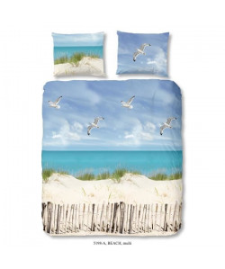 GOOD MORNING Parure de couette Beach 100% coton  1 housse de couette 200x200 cm  2 taies d\'oreillers 60x70 cm bleu