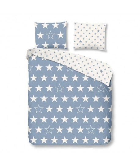 GOOD MORNING  Parure de couette Stars  1 housse de couette 200x200 cm  2 taies 60x70 cm bleu et blanc