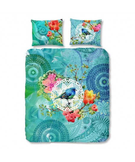 HIP Parure de couette Tessya  1 housse de couette 200x200 cm  2 taies 60x70 cm bleu, blanc et vert