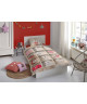 GOOD MORNING  Parure de couette Love style scandinave  1 housse de couette 140x200 cm  1 taie 60x70 cm beige, rouge et blanc