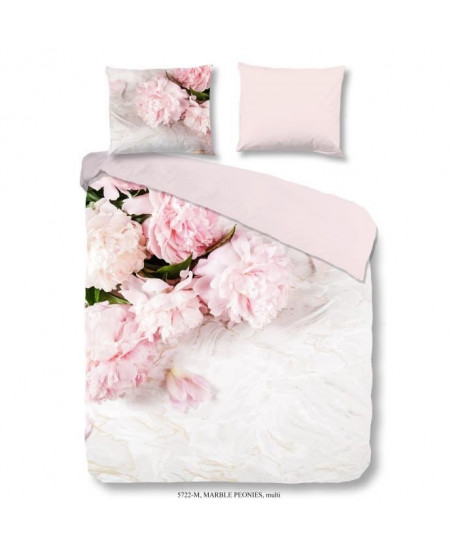 PURE Parure de couette Microfibre Marble Peonies  1 housse de couette 200x200cm  2 taies 60x70cm  Rose