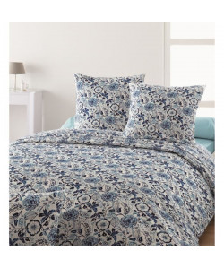 SANTENS Parure de Couette 100% coton KENZIA  1 Housse de couette 220x240 cm  2 taies 63x63 cm  Bleu