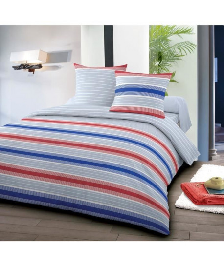 SANTENS Parure de Couette réversible 100% coton MALO  1 Housse de couette 220x240 cm  2 taies 63x63 cm  Bleu et rouge