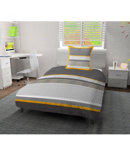 SOLEIL D\'OCRE Parure de couette Tchang 100% coton  140x200 cm  Gris et jaune