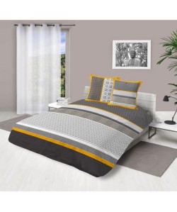 SOLEIL D\'OCRE Parure de couette Tchang 100% coton  220x240 cm  Gris et jaune