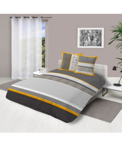 SOLEIL D\'OCRE Parure de couette Tchang 100% coton  240x260 cm  Gris et jaune