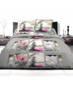 DOUCEUR DE NUITS Parure de couette Lotus  100% coton  220x240 cm  Gris