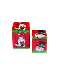 Lot de 2 boîtes de Noël carrées Pere Noël et Bonhomme de neige