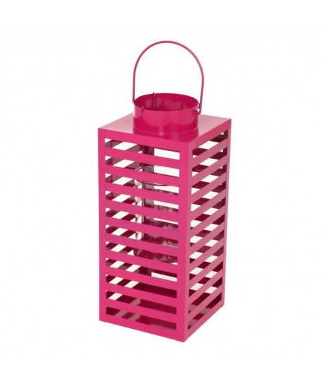 HOMEA Lanterne carrée en métal 40cm  Fuchsia