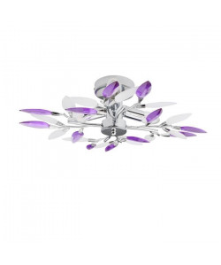 GLOBO LIGHTING Plafonnier  Cristaux acryliques  Ř 45 cm x H 15 cm  Chrome et lilas satiné