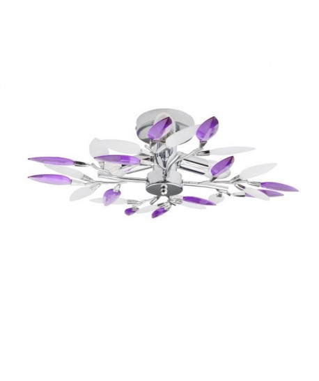 GLOBO LIGHTING Plafonnier  Cristaux acryliques  Ř 45 cm x H 15 cm  Chrome et lilas satiné