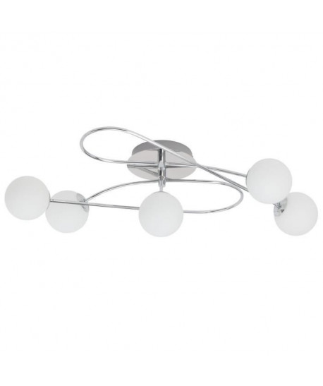 BELINA Plafonnier 5 lumieres chrome/blanc