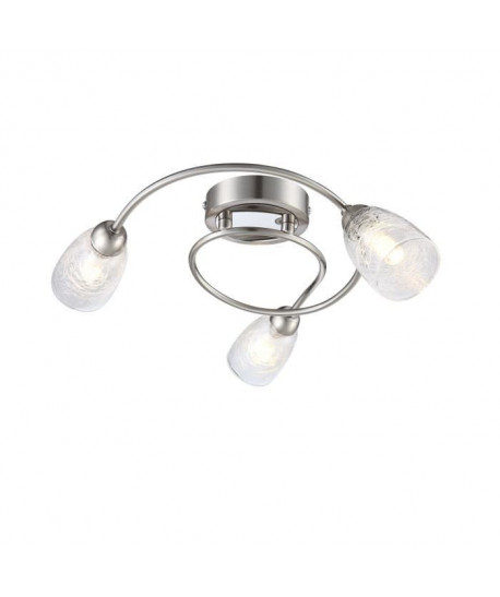 Plafonnier LED en nickel mat 17x35x37 cm Verre translucide