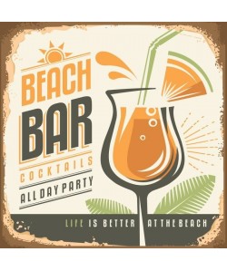 Panneau déco Beach Bar  20x20 cm  MDF  Orange, vert et marron