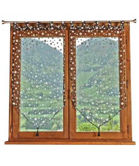 Vitrages 2 rideaux a Pois 60x90cm Noir