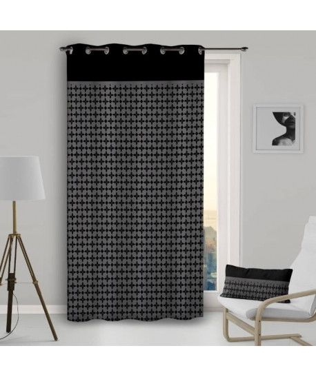 SOLEIL D\'OCRE Rideau a oeillets Damier  135x250 cm  Noir