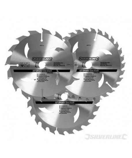 SILVERLINE Lot de 3 lames TCT pour scie circulaire : 16, 24 et 30 dents