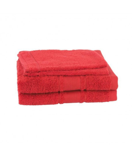 JULES CLARYSSE Lot de 2 serviettes  2 gants de toilette ROYALE  Rouge