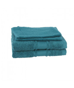 JULES CLARYSSE Lot de 2 serviettes  2 gants de toilette ROYALE  Bleu pétrole