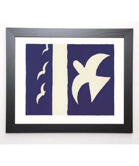 BRAQUE Image encadrée Oiseaux 1955  47x57 cm Bleu