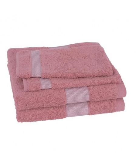 JULES CLARYSSE Lot de 2 serviettes 50x100 cm  2 gants 15x21 cm Sukan vieux rose