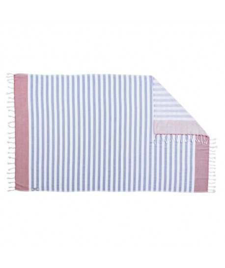 DONE Fouta de plage Hammam Cairo  100% coton  90x160 cm  Bleu et rose