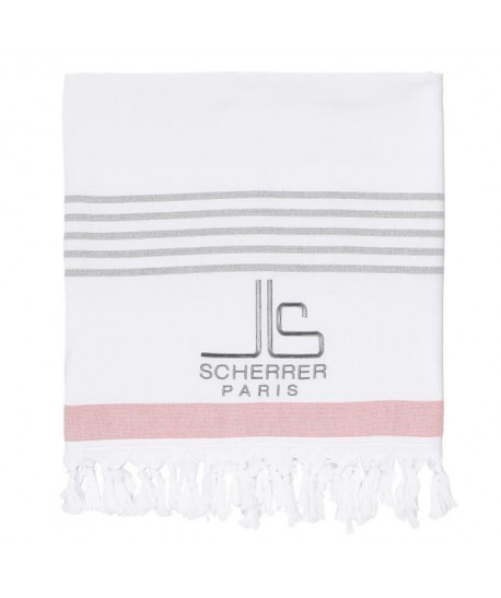 Fouta de plage Blanc  Blanc et rouge corail